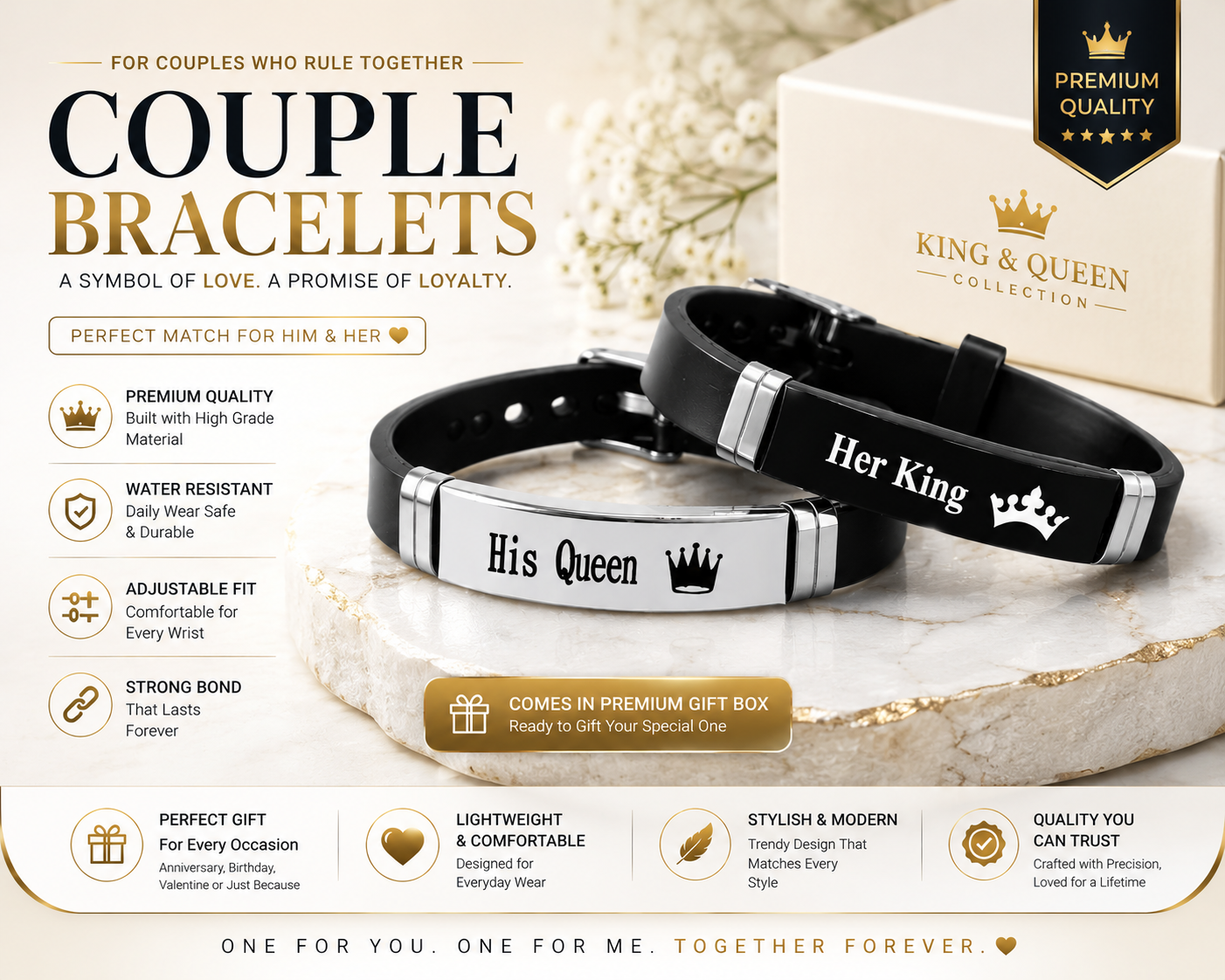 His Queen & Her King Couple Bracelet Set ❤️